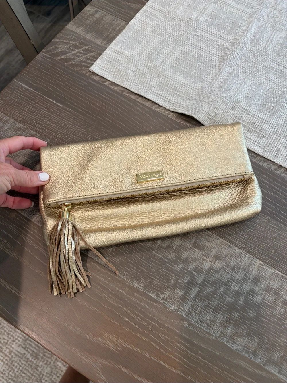Lilly Pulitzer Gold Leather Clutch